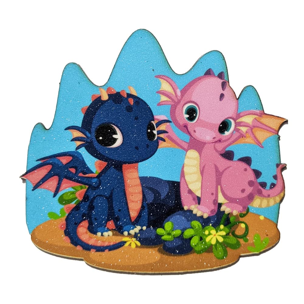 dhcrafts Rubber Fridge Magnet Multicolor Dinosaur Dragons Design Pack of 1 (10.3 x 8.8) cm