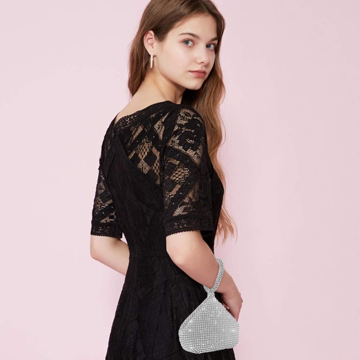 NICOLE & DORIS Moda Pochette e Clutch da donna Borsa a Mano Donna Elegante Strass Party Sposa Cocktail Festa Argento
