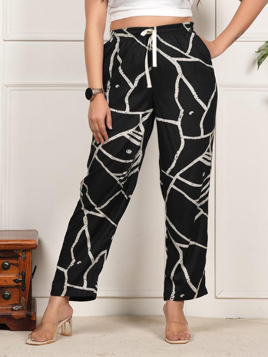 Women’s Pure Cotton Woven Pyjama | Mid Rise Relaxed Fit Elasticated Drawstring Waistband & Side Pocket | Comfortable Lounge, Sleepwear & Casual Bottom Wear(PY-88520IA)-picture-53