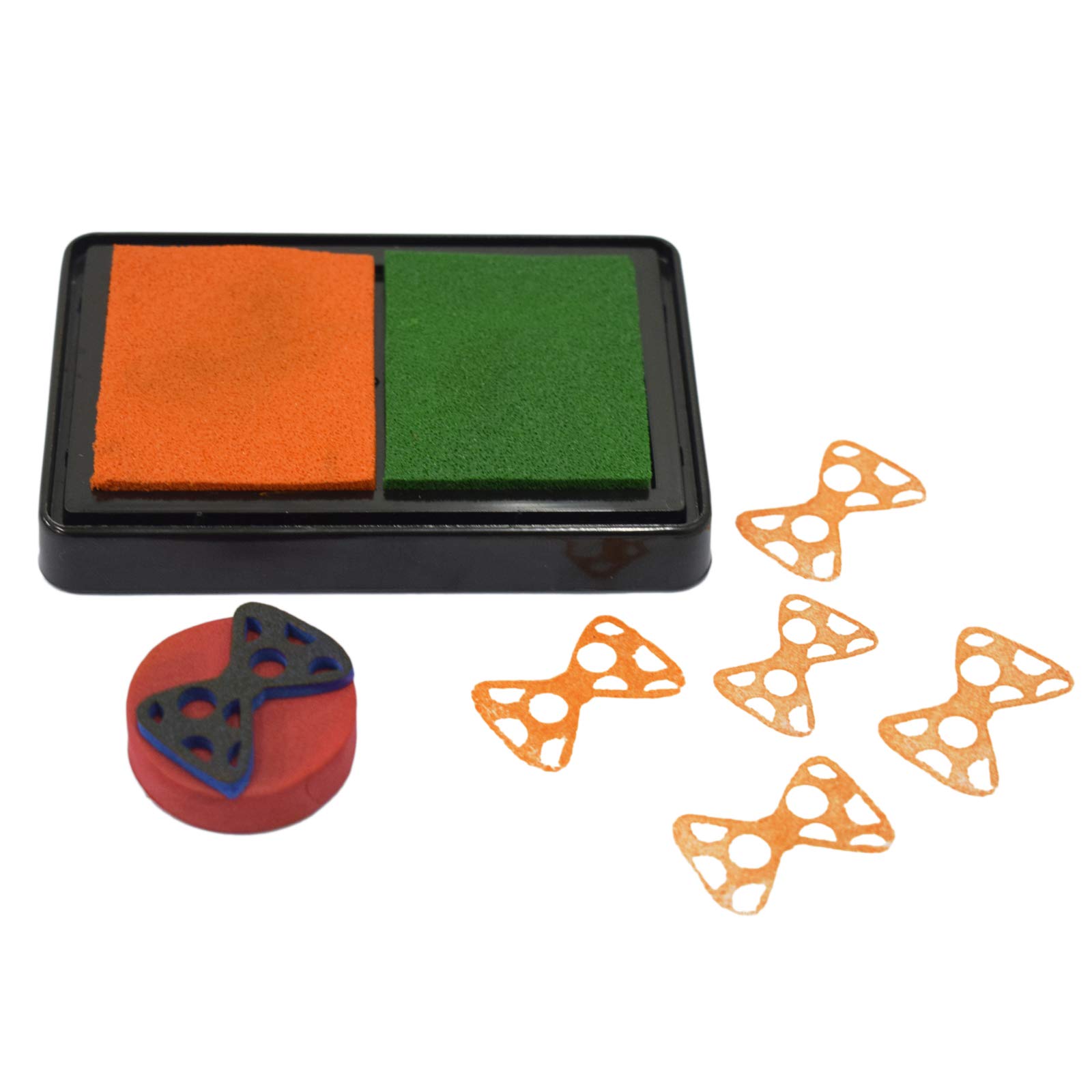 Asian Hobby Crafts Dual color Ink Pads for Rubber Stamps, Fingerprint Ink, DIY Craft : (Green/Orange)