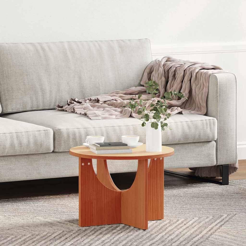 Mesa de centro redonda marrón cera de madera maciza de pino 50 x 50 x 35 cm, mesa de salón estable para bebidas y libros, mesa de sofá versátil para el hogar