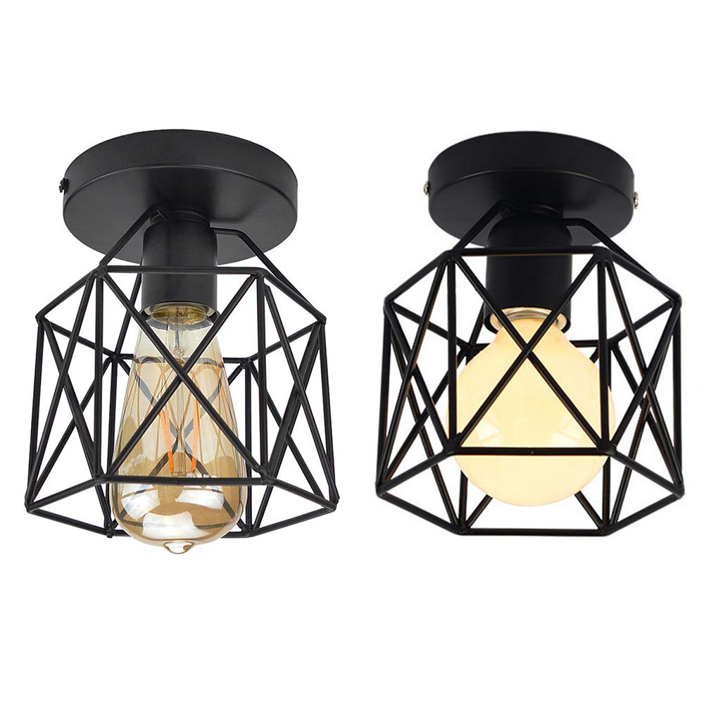 STOEX Retro plafondlamp kooi, diamantvorm, 25 cm, industriële stijl, vintage, metaal, ijzer, lamp, E27, voor woonkamer, slaapkamer, restaurant, hal, café, bar (2 stuks, zwart