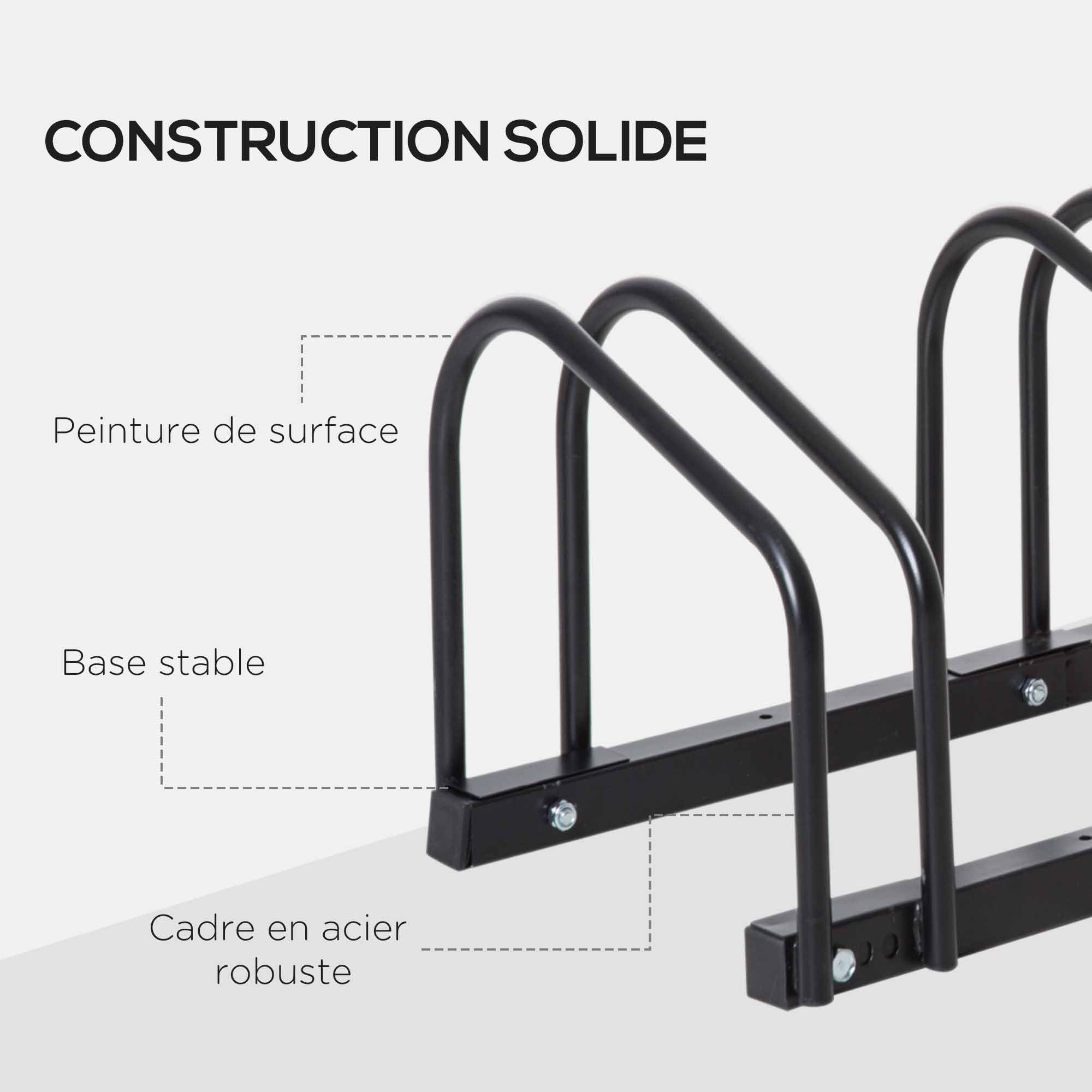 HOMCOM Râtelier 5 vélos range-vélos support de rangement pneu 65 mm sol ou mural pour VTT enfants BMX 145 x 33 x 27 cm acier noir
