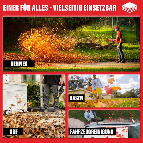 MZK 20V Akku-Laubbläser, 210 km/h & 770 m³/h Laubgebläse, Ultra-Leichter Laubpuster für Garten & Terrasse (Inkl. 2X 2.0Ah Akkus & Ladegerät) 4