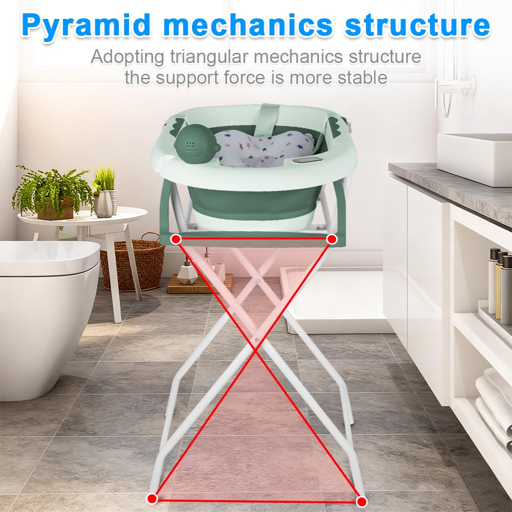 Bañera para bebés con soporte ergonómico para bebés con soporte de cierre compacto, organizador para padres, hasta 10 kg, Style 5, 81,5 x 48 x 21 cm, verde