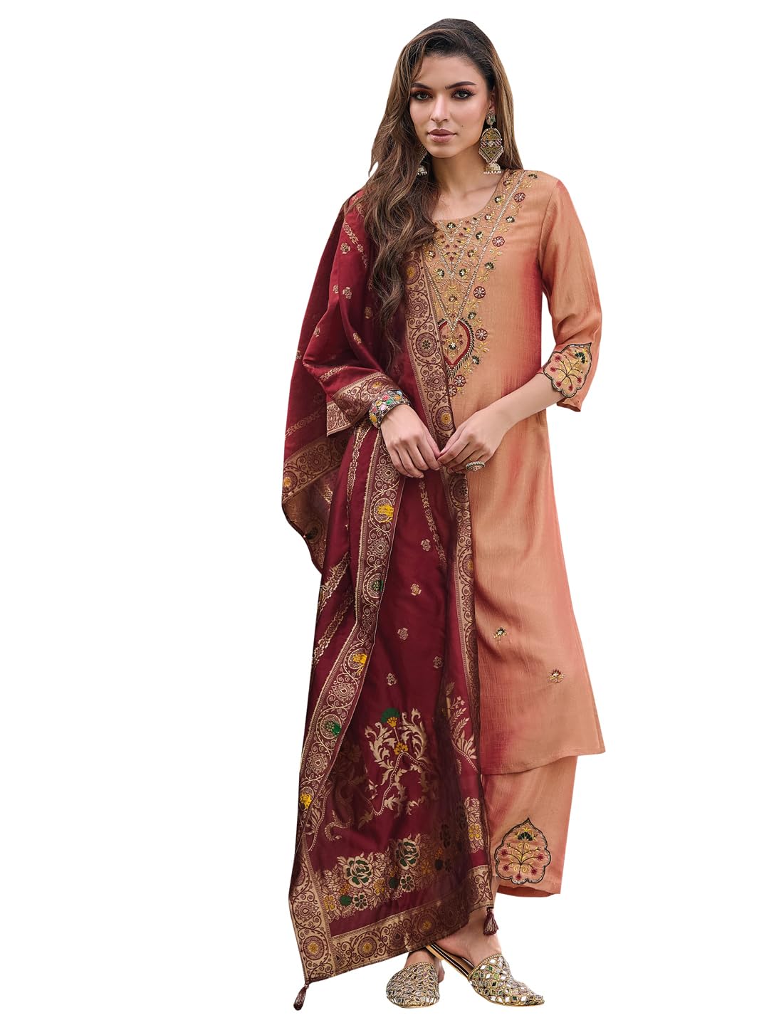 VredeVogel Women's Silk Blend Kurta Pant Set with Inner & Dupatta