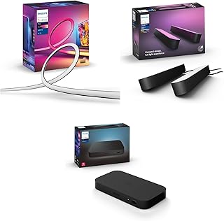 Philips Hue Gradient Lightstrip (for 55 Inch TV), HDMI Sync Box, and Hue Play Twin Pack [Black] Bundle. White and Colour Ambiance LED Smart Entertainment Lighting. Home, Indoor, Living Room and Lounge