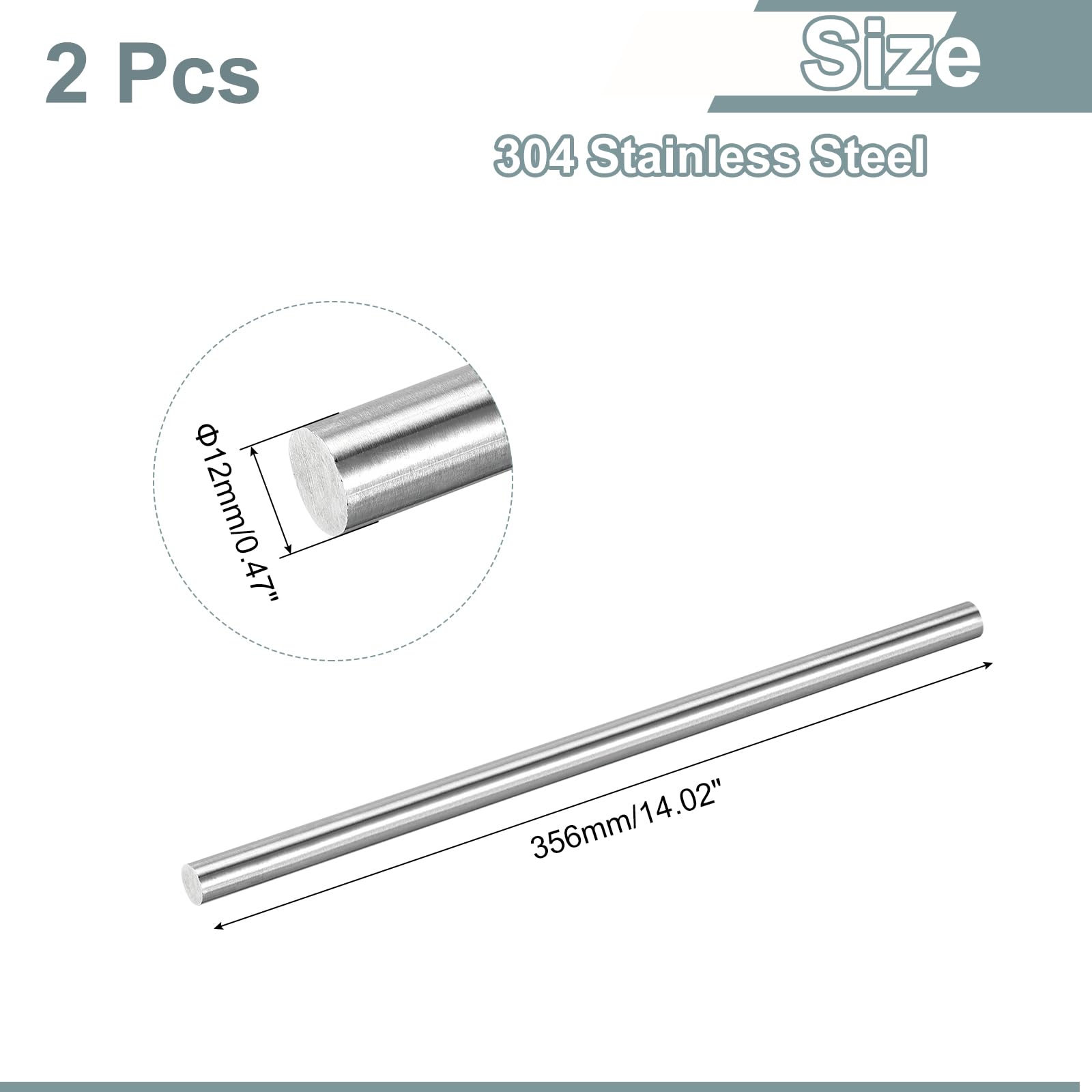 QUARKZMAN 2 Pezzi Barre In Acciaio Inox 304, 12mm x 356mm Albero Solido Rotondo In Metallo per Tornio Modellismo DIY