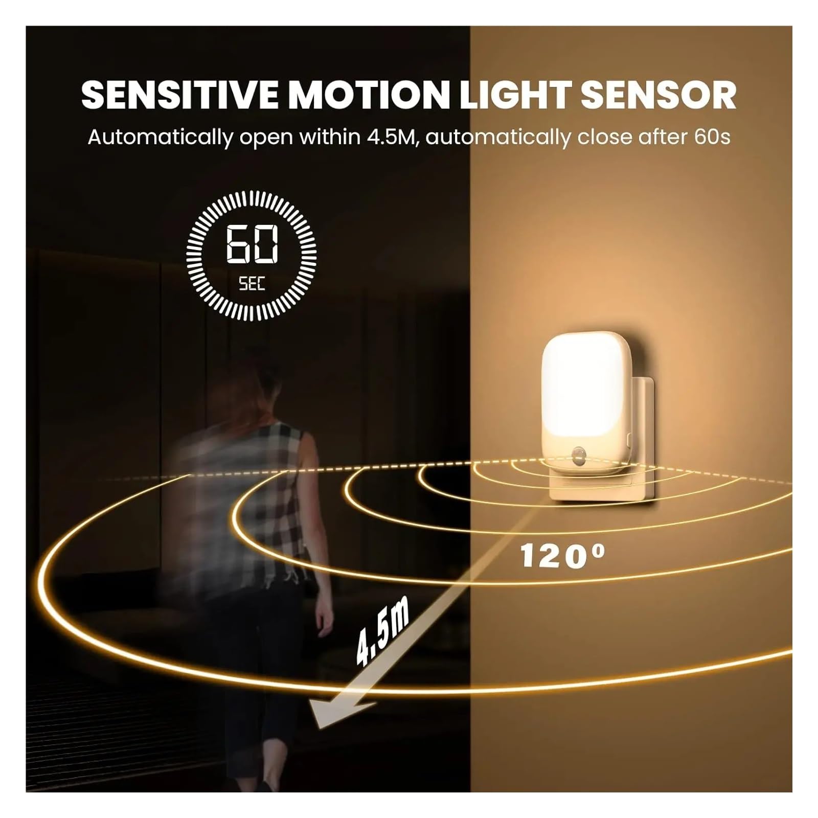 Luces LED nocturnas con Sensor de movimiento for dormitorio de niños, lámpara inalámbrica regulable con Sensor de atardecer y amanecer, enchufe europeo, 1 ud./2 uds.