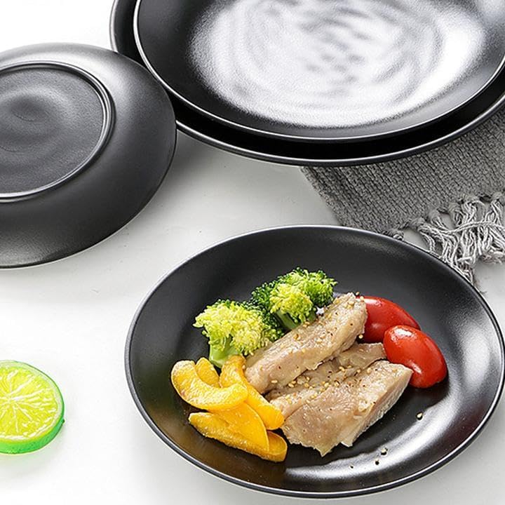 Miniatura 4 de Juego de vajilla de plástico de melamina, platos negros, platos llanos, platos de postre, platos de servir, juego de 4