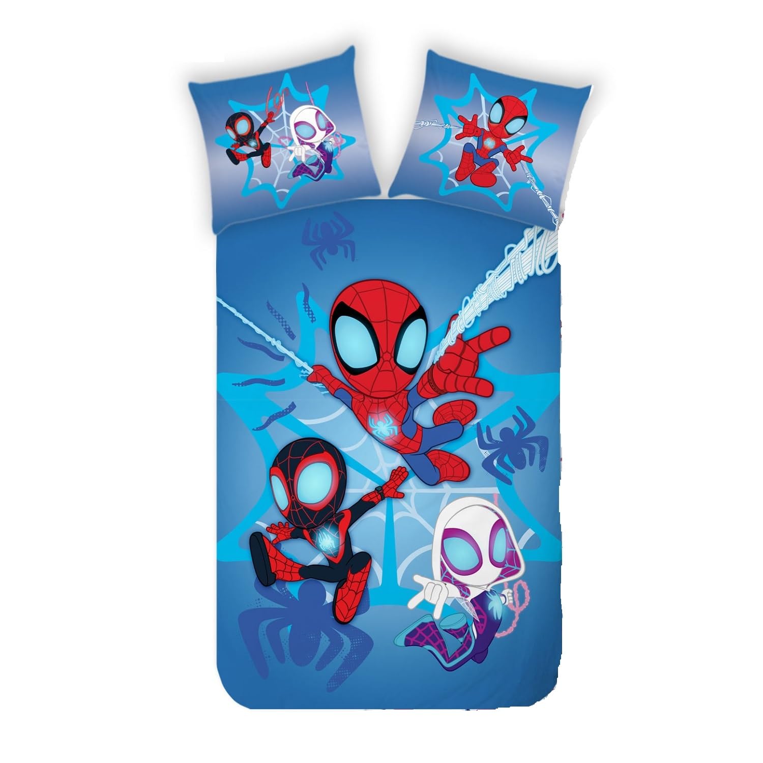 Familando Spidey Reversible Bed Linen, 135 x 200 cm, 80 x 80 cm, 100% Cotton, Children's Bed Linen with Zip, Spidey and His Super Friends Bright Design