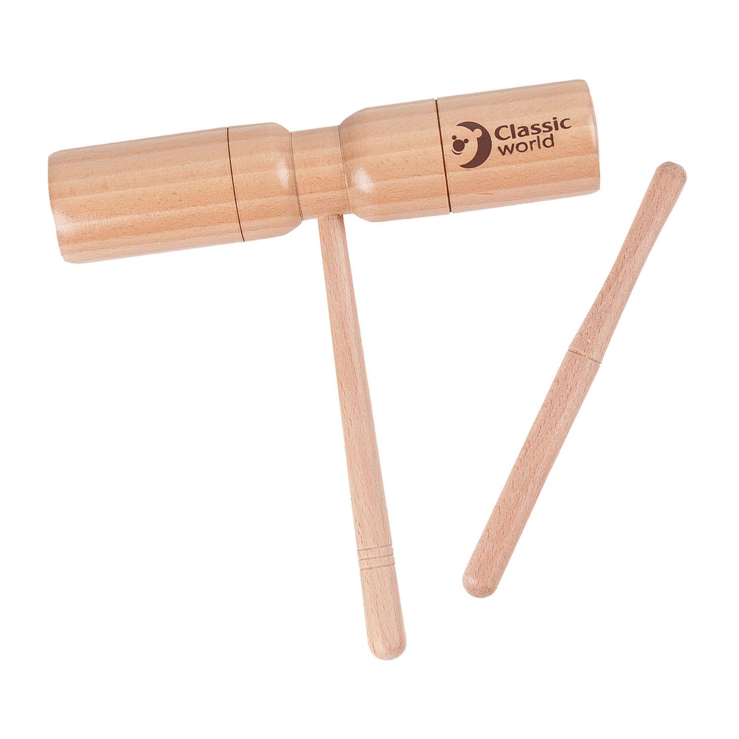 Classic World Wooden Tone Block With Handle And Stick