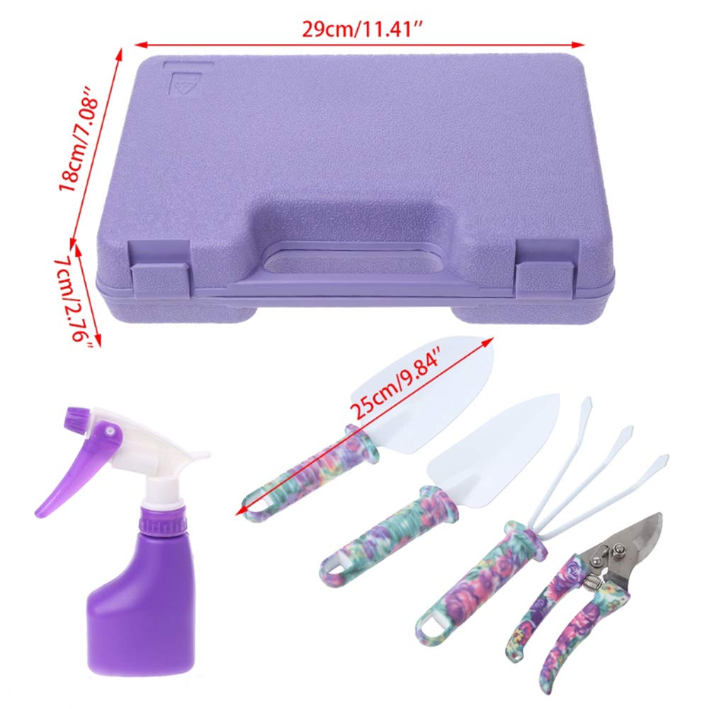Conjunto de herramientas de jardín, Kit de herramientas de jardinería ligero con Mango antideslizante y Bolsa de asas de almacenamiento duradero para jardin, Patio, Púrpura Paquete de 5