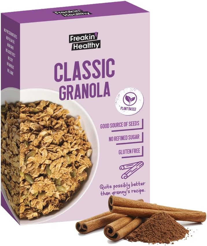 Freakin Healthy Classic Granola Cereal 340g, Go-To Breakfast, Crunchy Oat Clusters, 100% Natural Ingredients, Gluten Free & Refined Sugar Free