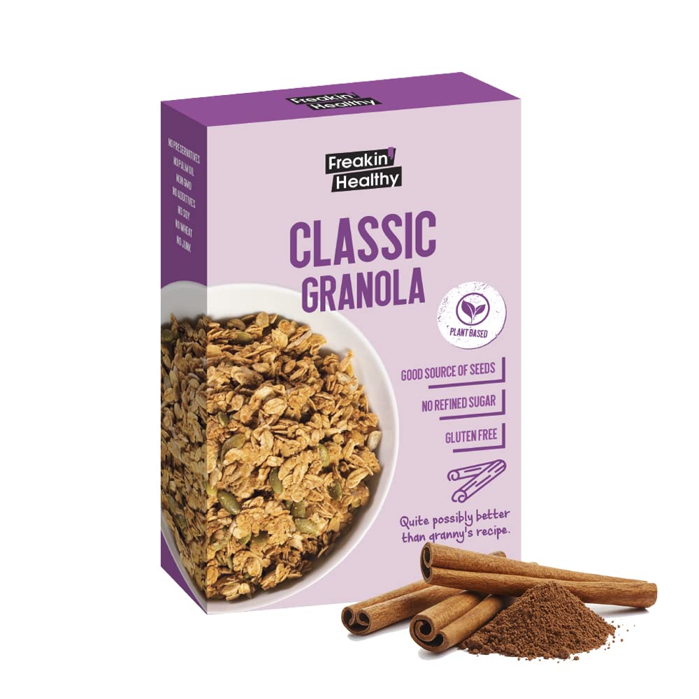 Freakin Healthy Classic Granola Cereal 340g, Go-To Breakfast, Crunchy Oat Clusters, 100% Natural Ingredients, Gluten Free & Refined Sugar Free