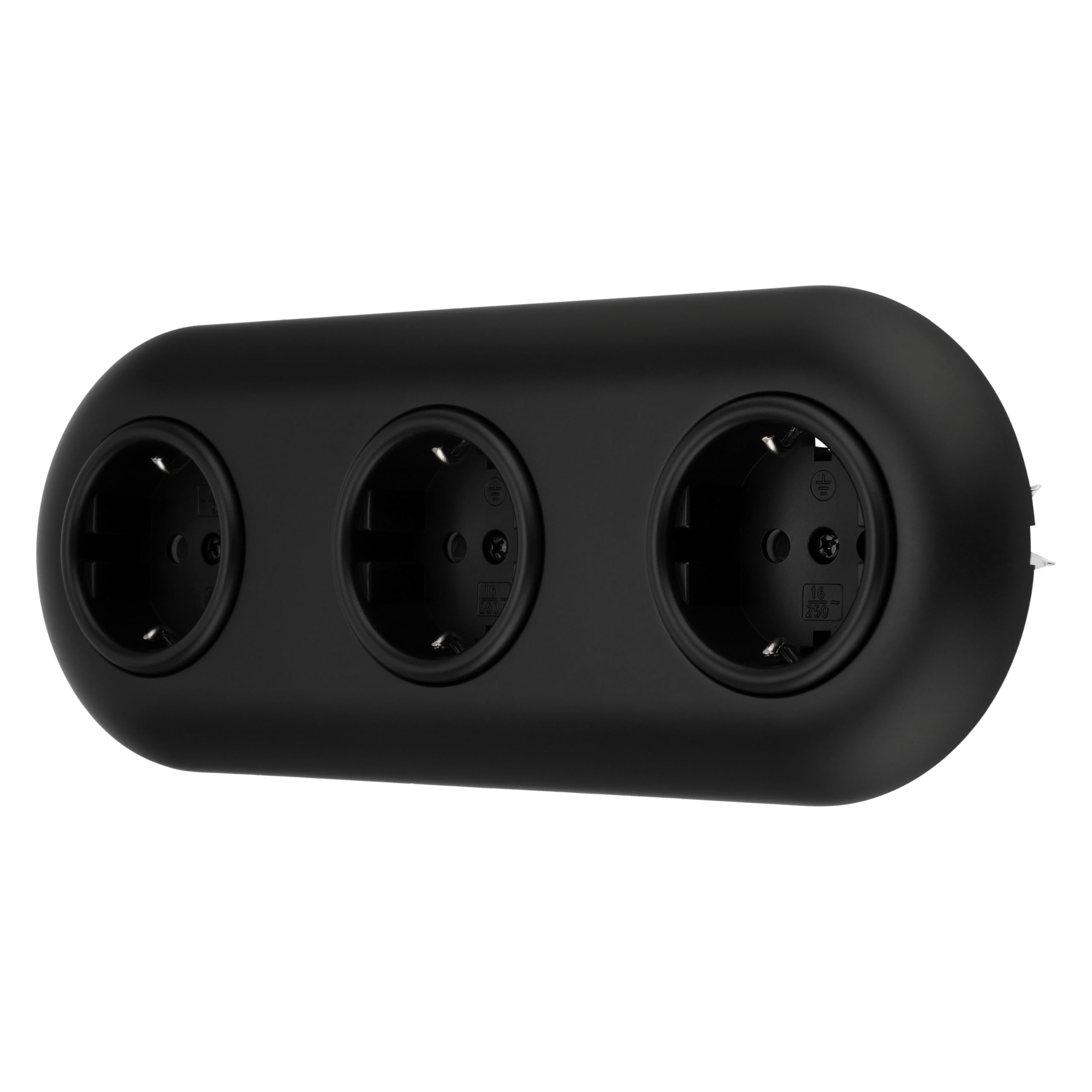 Podtynkowe gniazdko retro potrójne, zacisk wtykowy, All-in-One, seria VX1 czarno-matowe