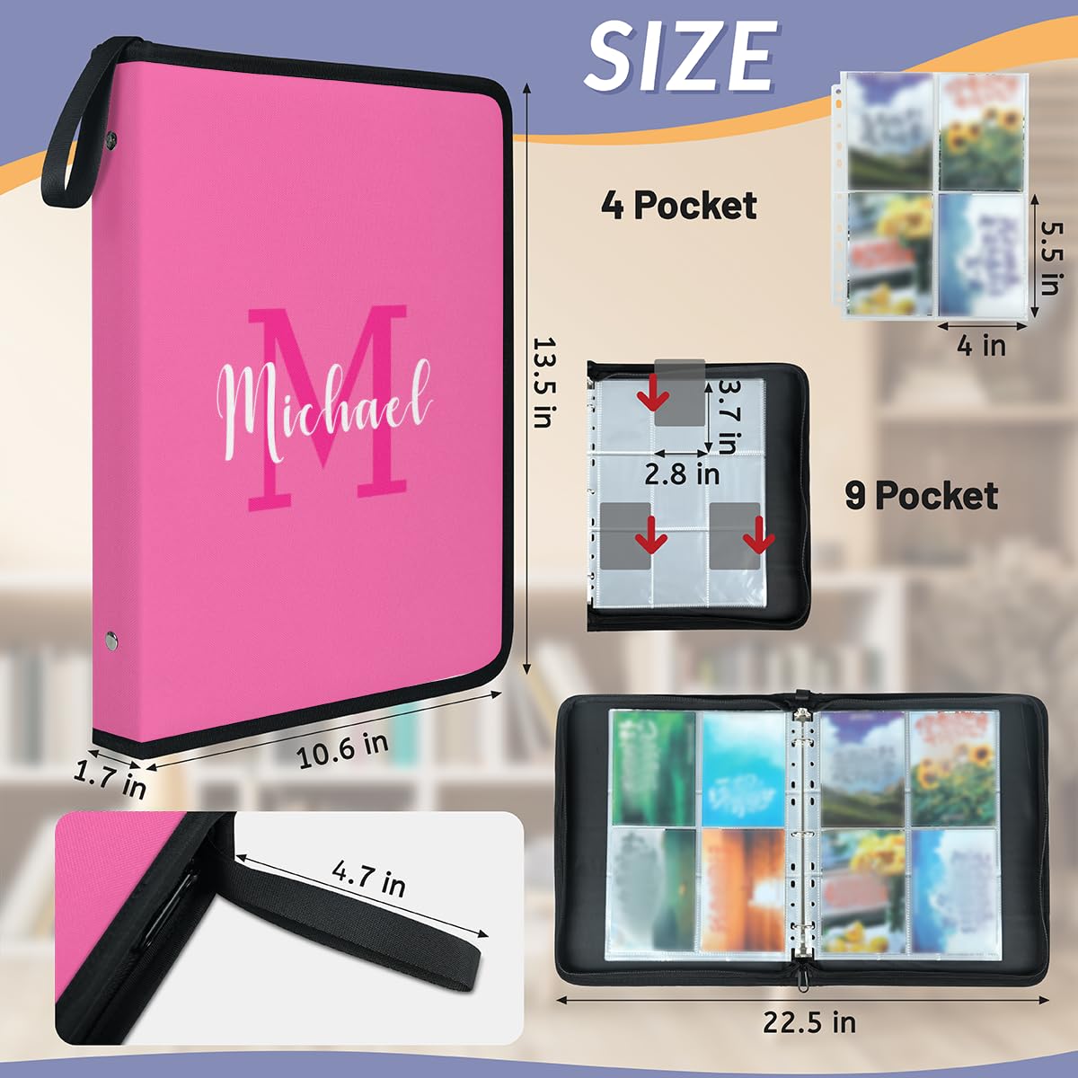 Top-Loaders-for-Cards - Carpeta de tarjetas coleccionables con nombre personalizado, 9 bolsillos, carpeta de tarjetas deportivas como regalo para mujeres, hombres, niños, niñas, niños, niñas, niños