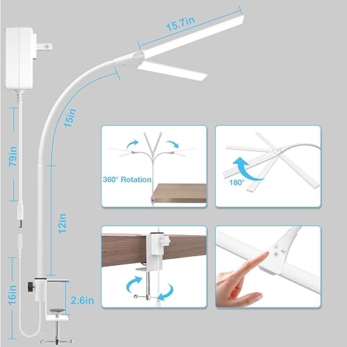 Miniatura 7 de Lámpara LED de escritorio, 31.5 pulgadas de ancho, lámparas de escritorio de doble cabezal para oficina en casa, regulable, 25 modos de iluminación