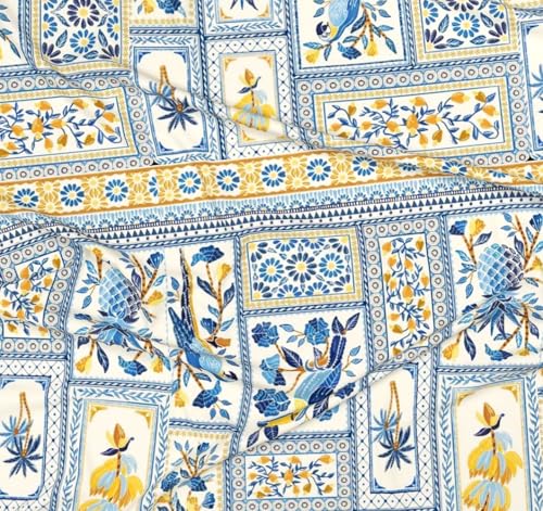 Image of VAS COLLECTIONS Premium 3D Printed 160 TC Microfiber Double Bedsheet with 2 King Size Pillow Covers (90X90 Inches) Tealish Blue and Yellow