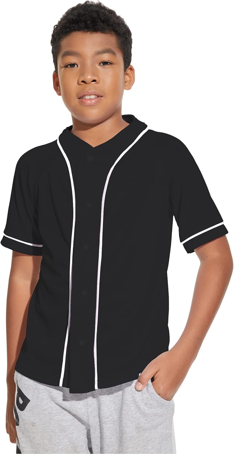 BAICAIYU Kids Baseball Jersey Solid Button Down Shirts Sports Uniform for Boy Girl Softball Jersey Hip Hop Short Sleeve