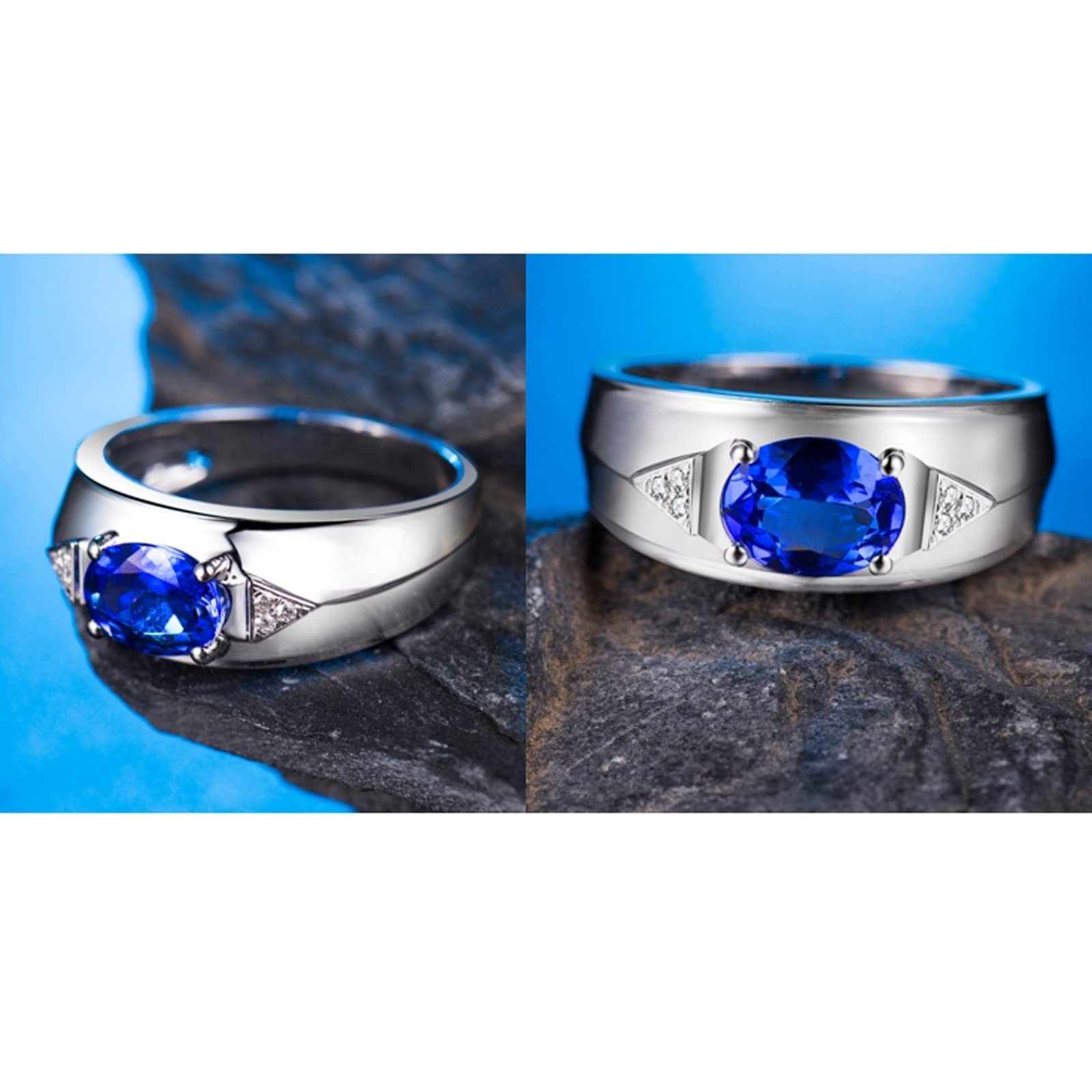 Anillo de compromiso de oro blanco de 18 quilates, anillos estéticos triangulares, anillos anchos, regalos de promesa para hombres