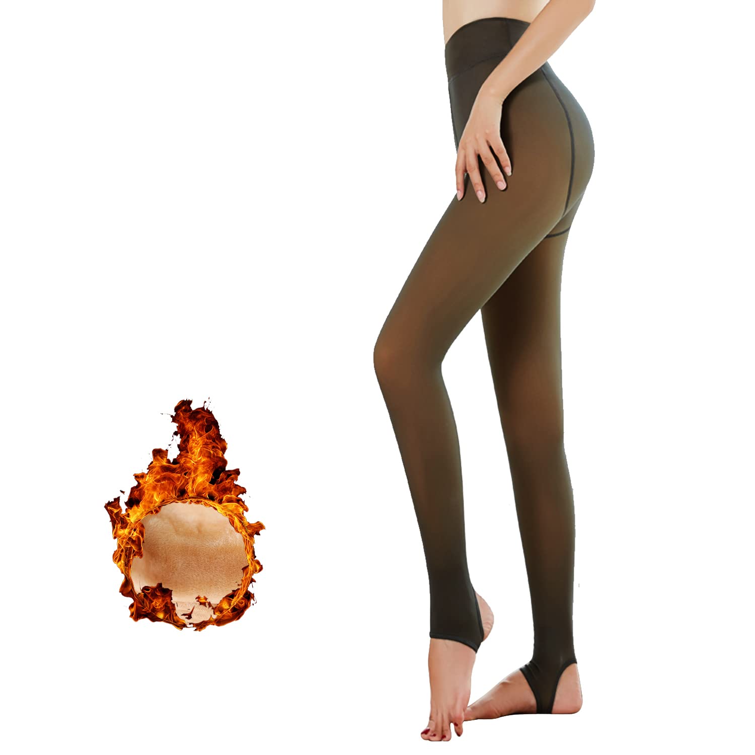 Photo 1 of UTTPLL Women Fleece Lined Tights Translucent Pantyhose Sheer Fake Nude Stretchy Winter Warm High Waisted Thick Thermal Leggings