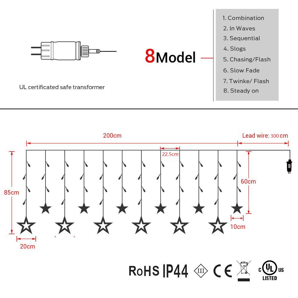 Guirlande Lumineuse Étoiles 138 Leds 12 Étoiles Lumières De