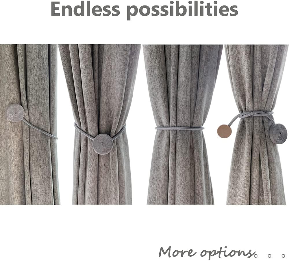 Magnetic Curtain Tiebacks Decorative Drapery Holdbacks, 2 Pack Window Drape Ties, Weave Rope Clips for Blackout/Sheer Window Treatment (Silver-Q): Kitchen & Dining