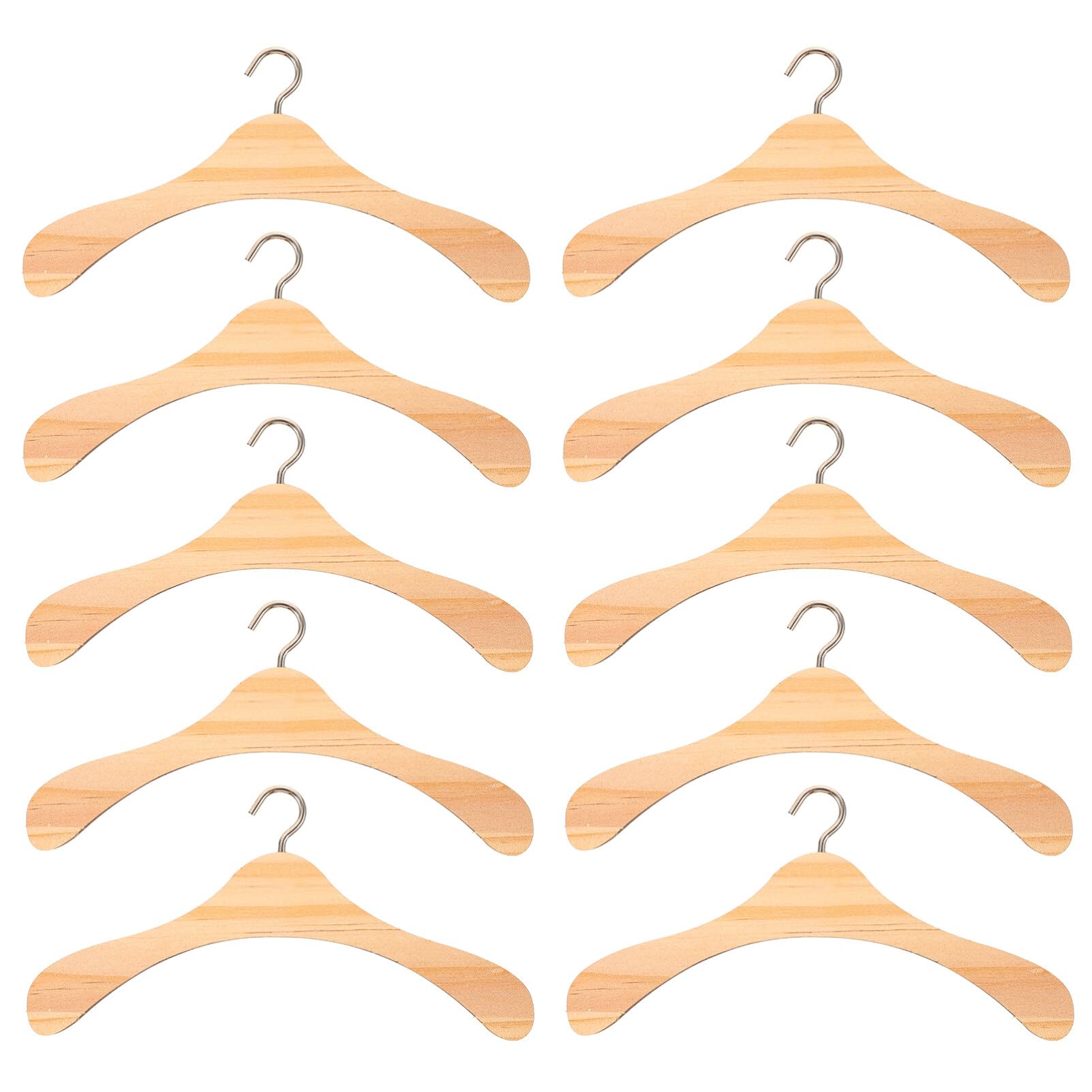 ifundom 10pcs Wooden Dolls Clothes Hanger, Mini Doll Hanger Doll Dress Outfit Holders Dollhouse Wardrobe Accessories (15cm) - Image 2