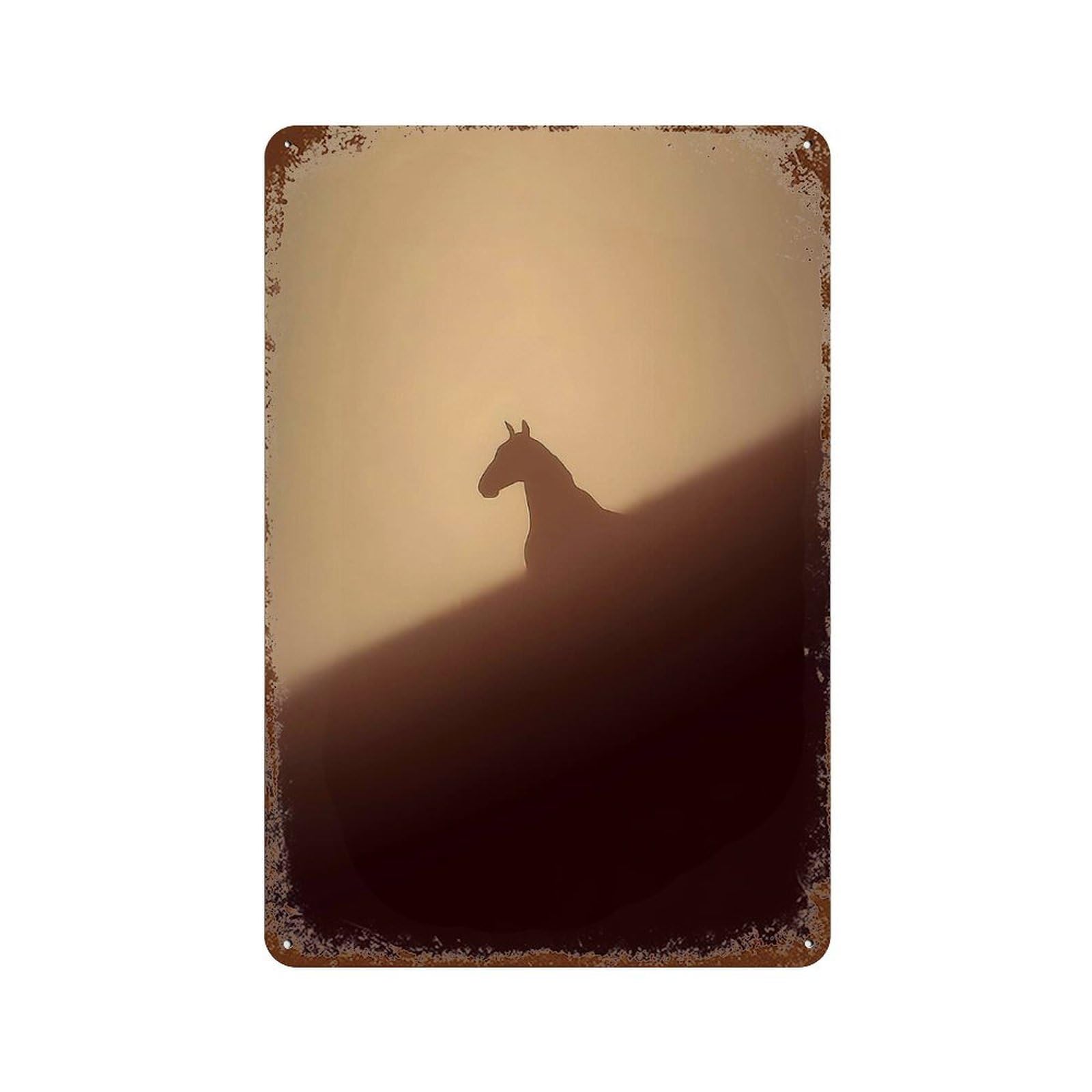 Garage Style Silhouette of A Horse in Fog Rusty Metal Tin Sign 11.8"x7.9", Shabby Chic Decor for Bar And Workshop