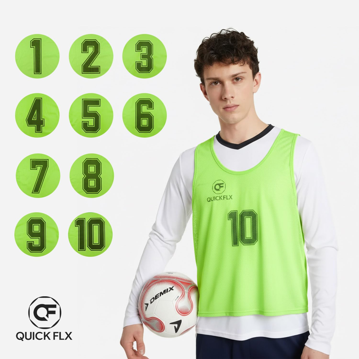 Trainingswesten Set – 10er Fußball Leibchen mit Nummern (1-10) für Kinder & Erwachsene – Atmungsaktive Trikots inkl. Schiedsrichterkarte für Teamübungen