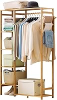 Vista 1 de Ufine Perchero de bambú para ropa de 6 niveles, estante colgante de ropa con ganchos laterales, estante de ropa resistente, organizador portátil
