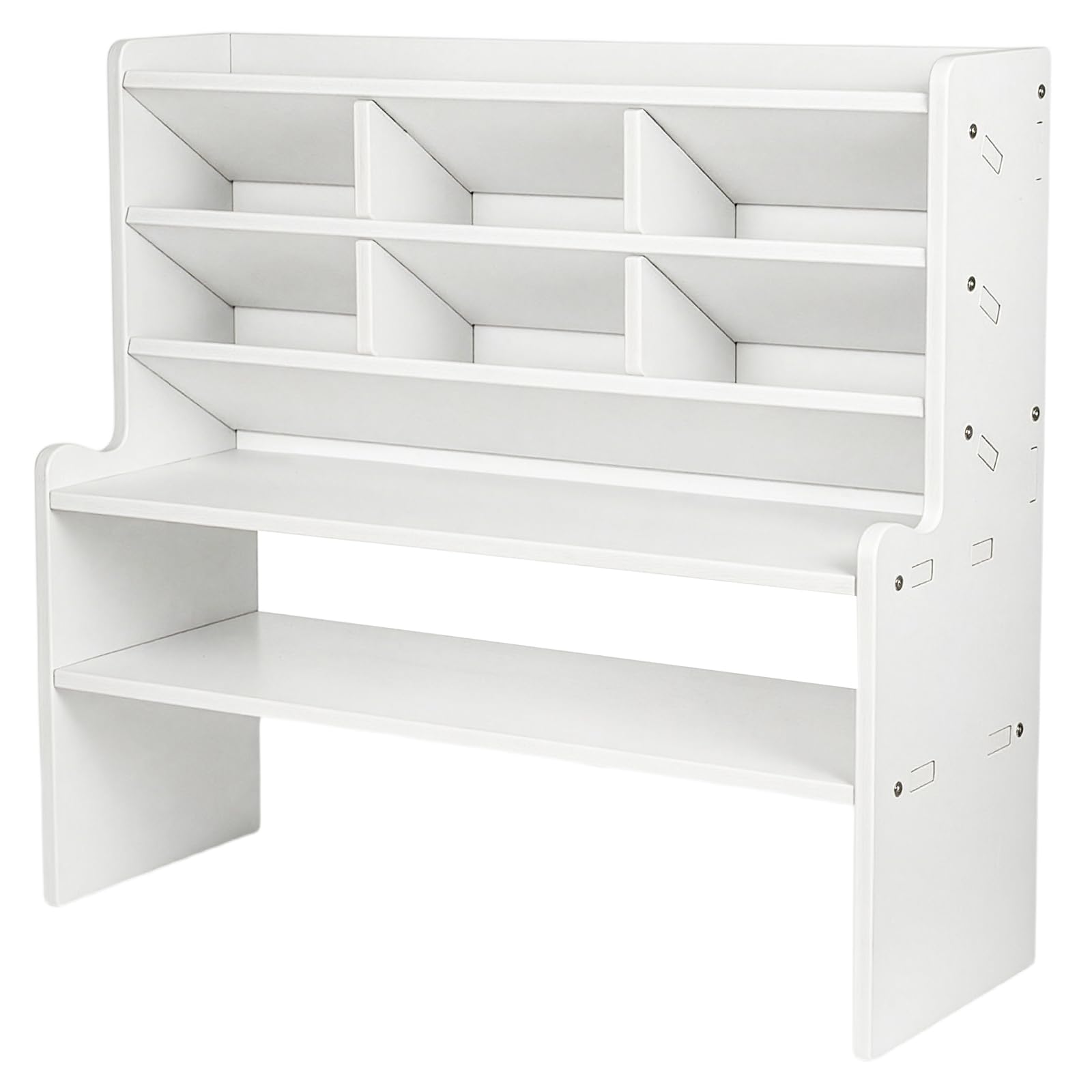 SUNNYNEST Desk Organiser, White Desk Tidy Organiser with Large Capacity Compartments, Wooden Pen Pot & Stationary Organiser, Desk Storage for Office Desk Accessories, Home, School