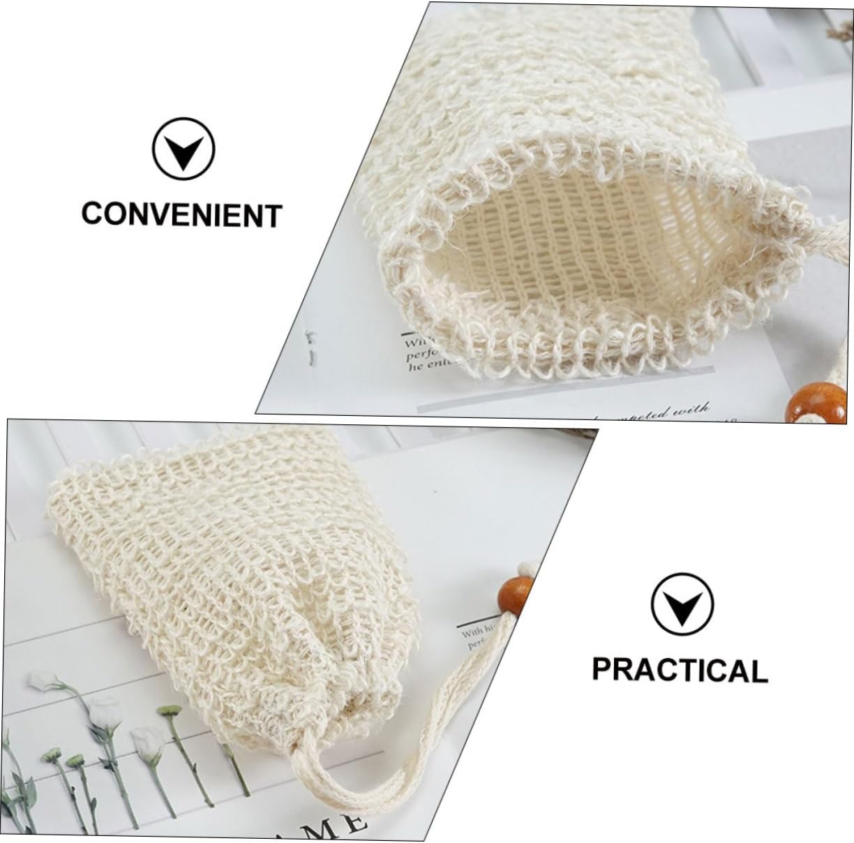5pcs Sisal Soap Net Pouches with Drawstring for Bathroom Use