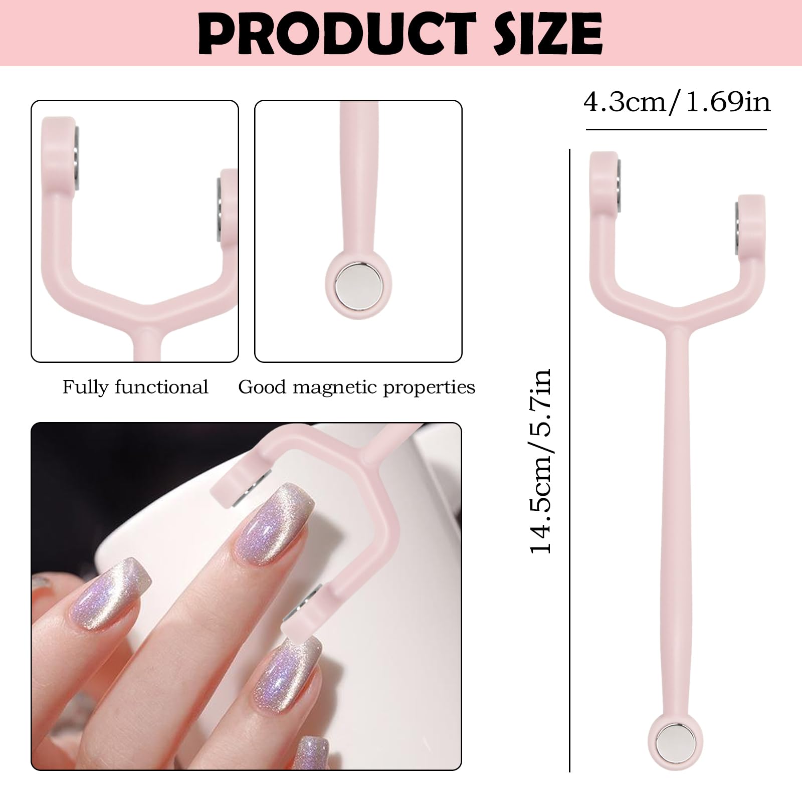 Kit d'aimants œil de chat pour ongles, barre magnétique rose en forme de Y, cœur, fournitures pour ongles œil de chat, conception DIY autorisée pour les salons de manucure et les salons de manucure