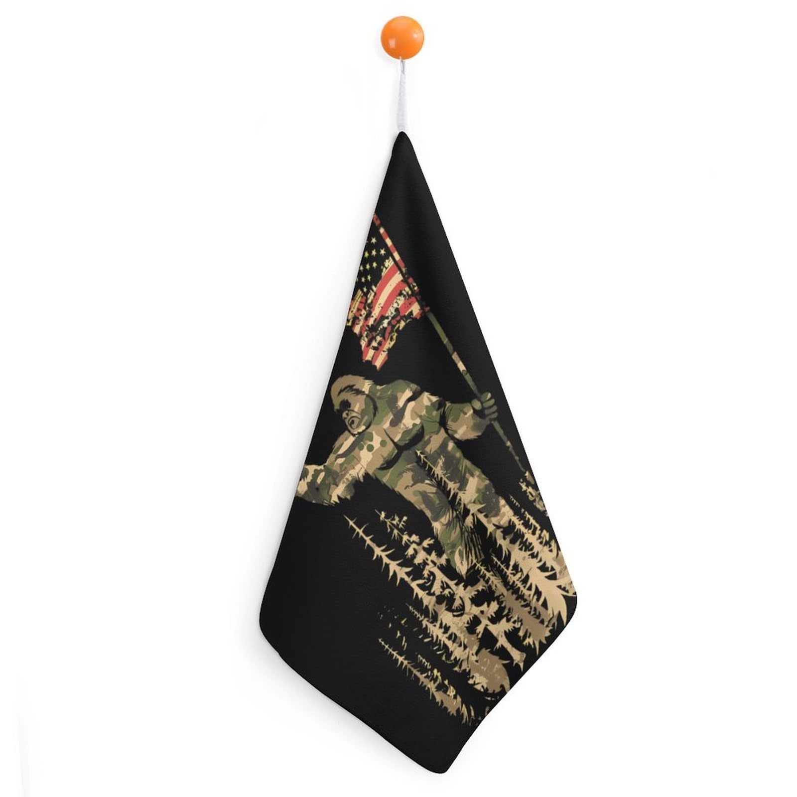 TXFBTRFSA Camouflage Bigfoot U.S. Flag Hand Towels with Hanging Loop Kitchen Towel Handkerchiefs Cleaning Cloths