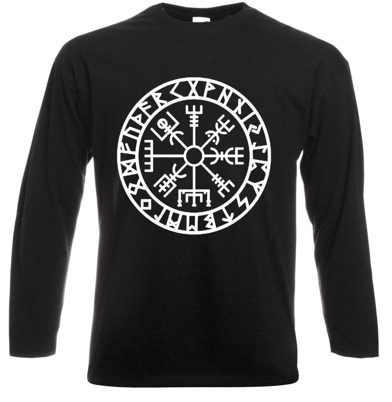 Darkwear Men's Black Vegvisir Compass Viking Celtic Long Sleeve T-Shirt Norse Thor Odin Tribal (Xl)