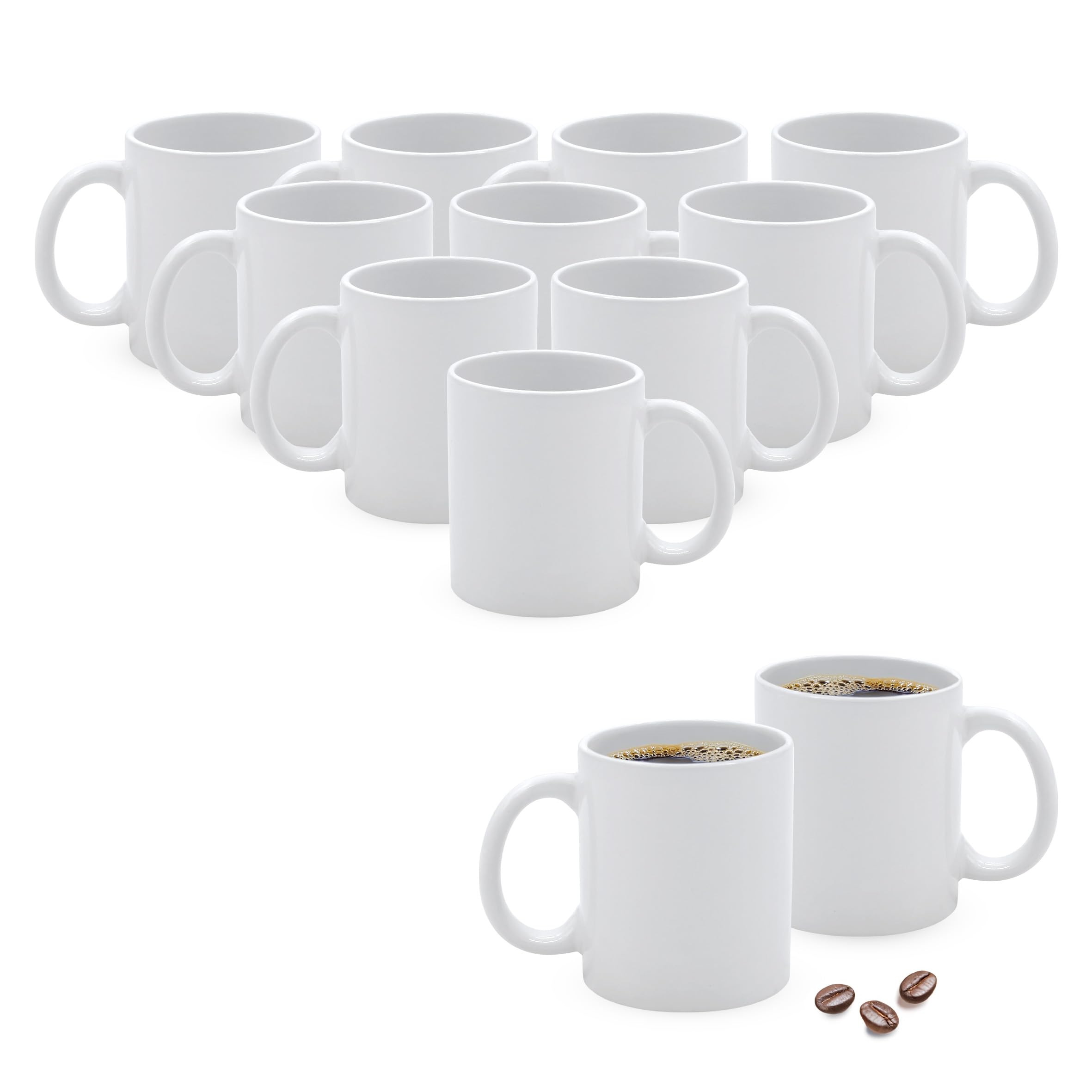 MamboCat Event Koffiemok, set van 72 stuks, 250 ml, witte porseleinen beker met handvat voor 72 personen, stapelbare kopjes voor warme dranken zoals thee, cacao, latte macchiato en dergelijke, chique