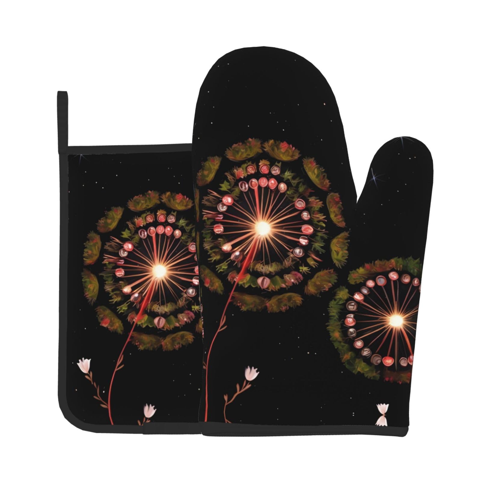 Oven Mitts and Potholders Set of 2 for Kitchen Baking Cooking GrayStarry Dandelion Thick and Durable