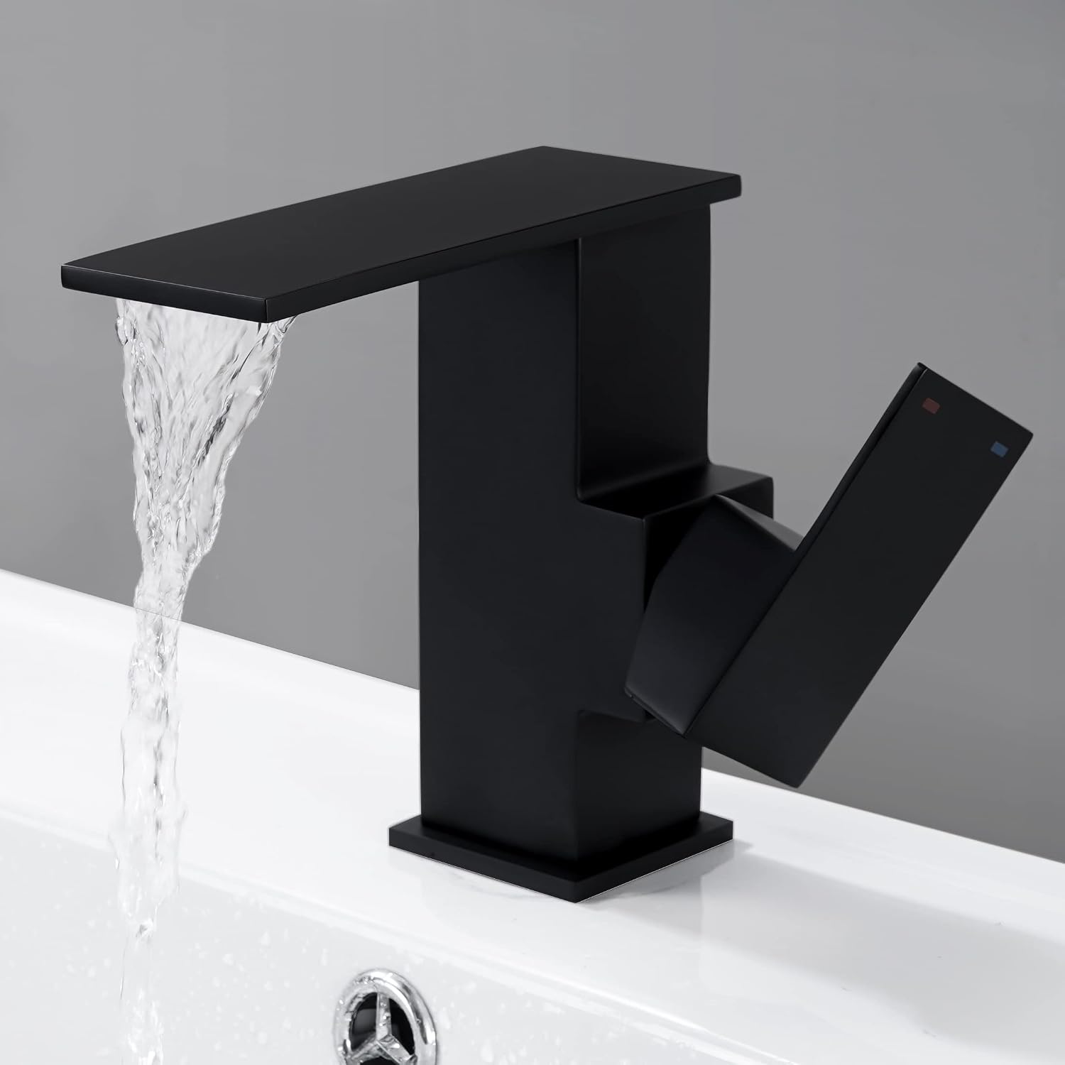 KES Black Bathroom Faucet, Waterfall Faucet for Bathroom Sink One Handle, Single Hole Bathroom Faucet, SUS304 Stainless Steel, Matte Black, L3205LF-BK