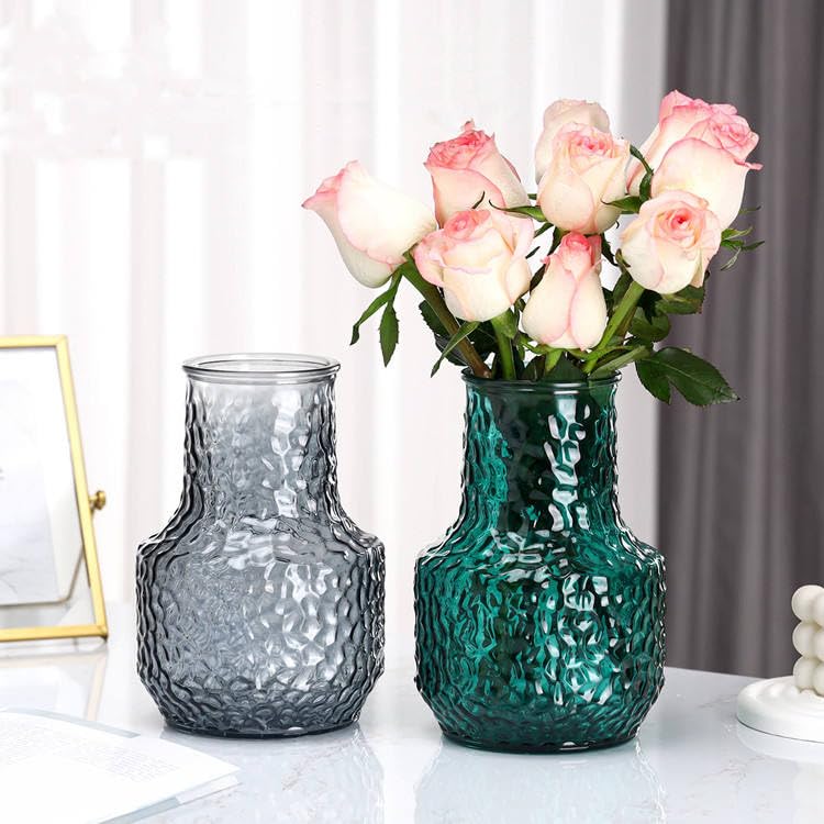 Image of Incrizma Dark Green Glass Vase for Bouquet of Flowers, Ribbed Fluted Vase for Centerpieces, Mushroom, Living Room, Dinning Table, Entryway, Mantle, Shelf, Pampas Grass Vase (20 cm, Green)