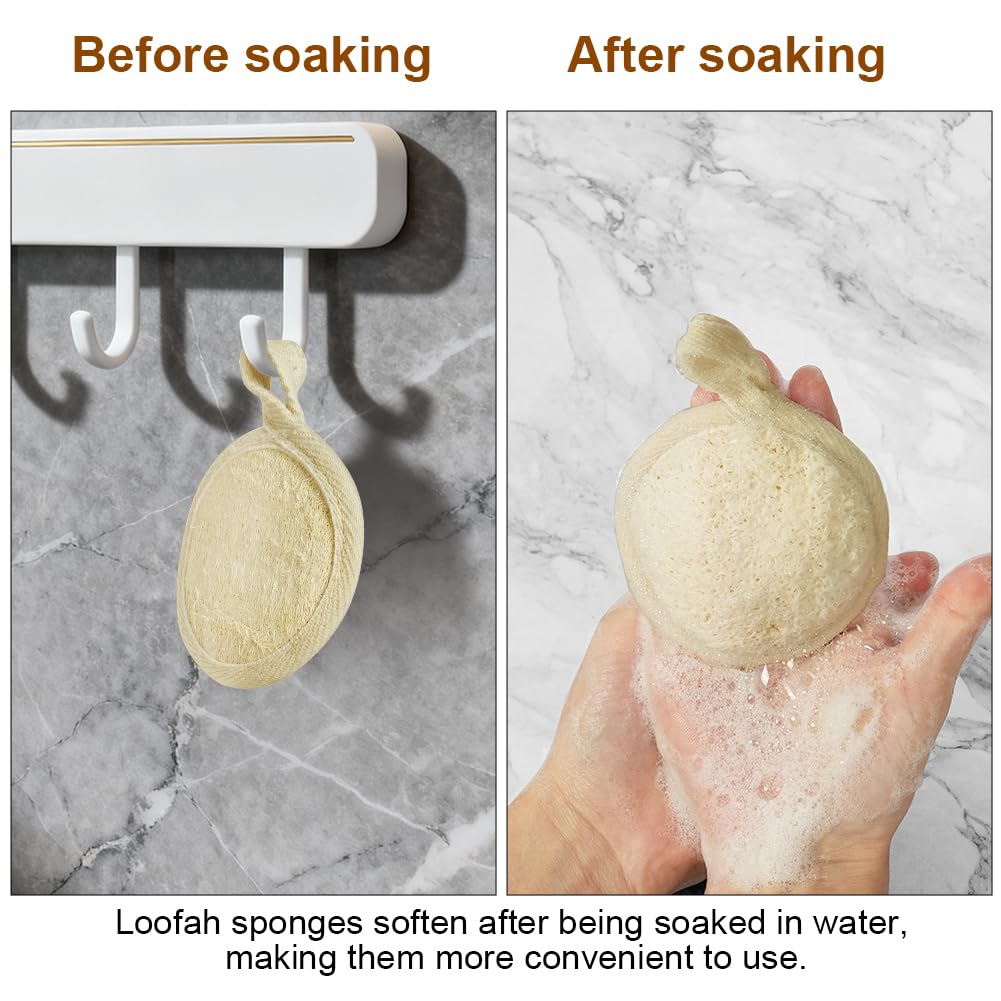 AOOWU Peeling do twarzy z trukwy do twarzy, 4 sztuki, gąbka z pianki Loofah, biodegradowalna gąbka pod prysznic, naturalne wkładki z gąbki trukwy, oczyszczanie wągrów, złuszczanie
