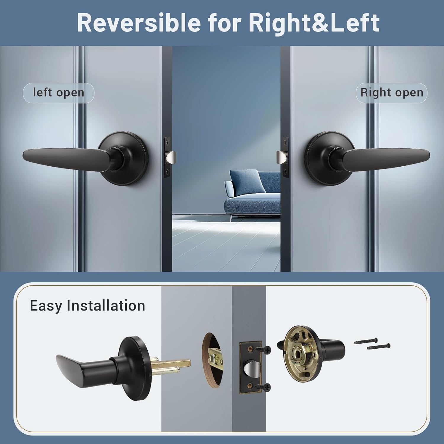 KNOBWELL 1 Pack Matte Black Door Handles, Passage Door Levers Heavy Duty, Door Locks for Closet/Hallway, Heavy Duty Door Knobs Door Lock Set Interior