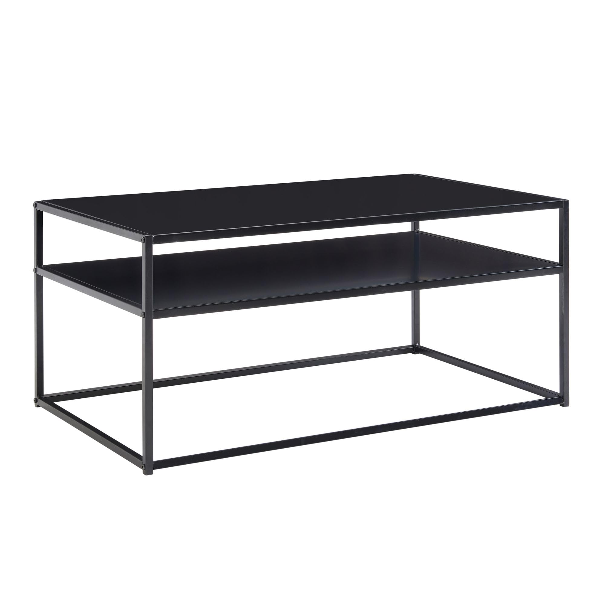 FineBuy Couchtisch 100x60x45 cm Metall Wohnzimmertisch Industrial Schwarz, Sofatisch Stahl mit Stauraum, Loungetisch mit Ablagefach, Kaffeetisch Beistelltisch Eckig