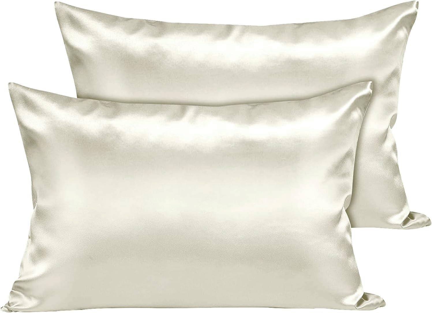 Inspire Homeware Women's Ivory Silky Pillowcases 2 Pack For Hair And Skin, Ultra Soft And Smooth Satin Pillow Cases With Envelope Closure, Hypoallergenic- Best Gift For (50X75cm)