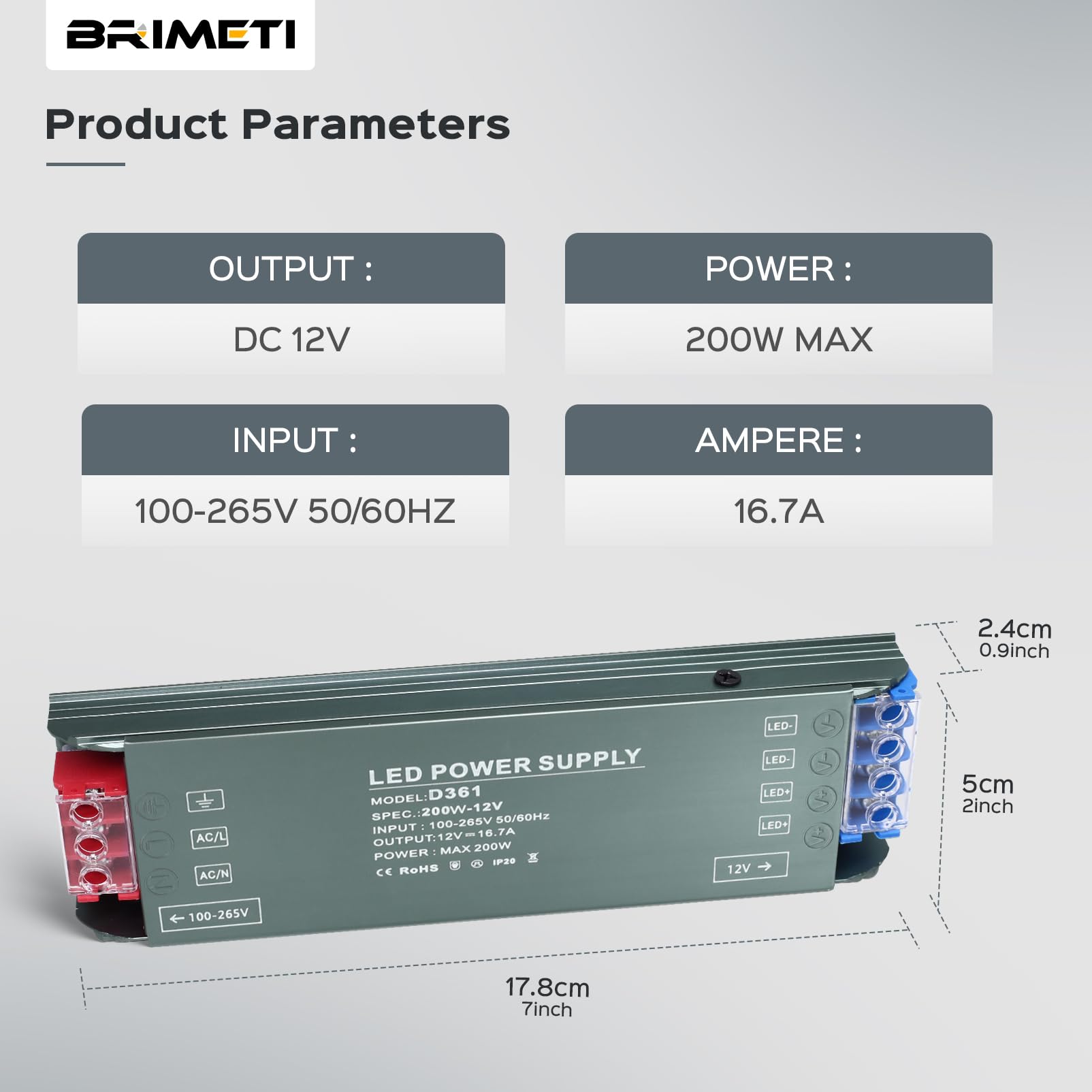Transformador 220V a 12V 200W 16.6A LED Driver, Ultra Fino Fuente de Alimentación 220V a 12V DC con Enchufe Driver de Bajo Tensión Controlador LED Voltaje Constante