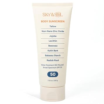 Sky & Sol XL Body Sunscreen SPF 50 7.05 oz Reef Safe Mineral Sunscreen for Face & Body | Clean Water Resistant SPF 50 Sun Protection with Non-Nano Zinc Oxide