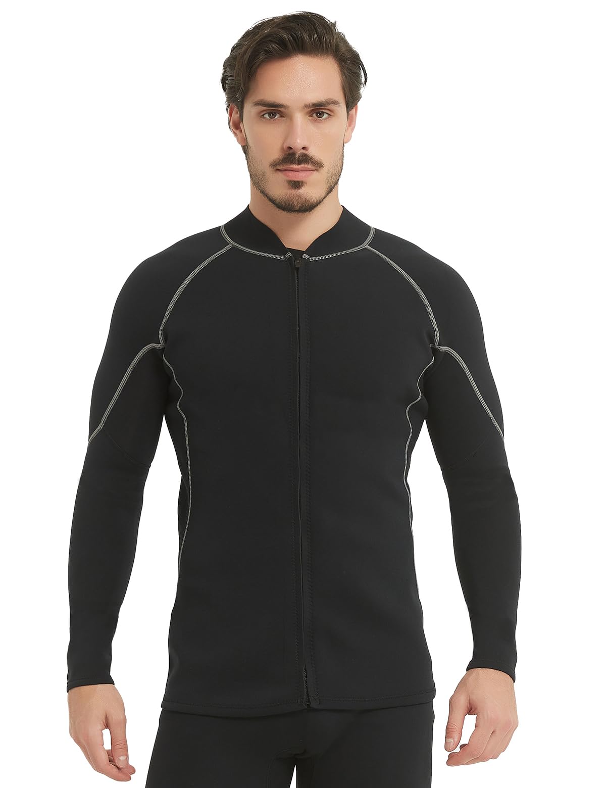 Lemorecn Men's Wetsuit Top, 2mm Long Sleeve Super-Stretch Neoprene Jacket for Diving, Surfing, Snorkeling & Water Sports