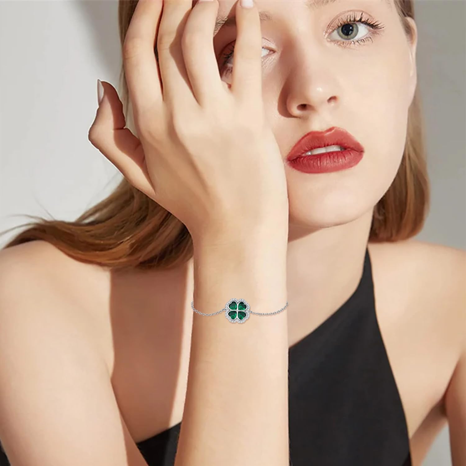 Four Leaf Clover Bracelet 925 Sterling Silver Good Luck Four Leaf Clover Bracelet for Women St Patricks Day Jewelry Gifts for Women