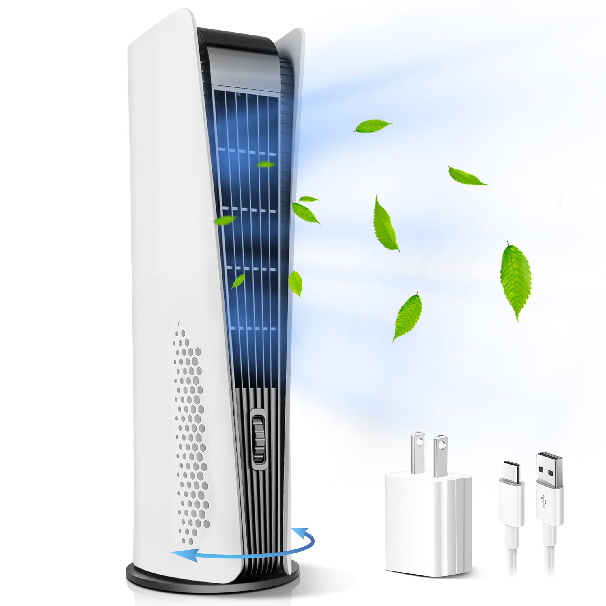 Tower Fan for Bedroom,Oscillating fan for bedroom,Quiet Floor Fan,90° Oscillating Bladeless Fan,Portable Fan with 3 Speeds, Timer, LED Display,Rechargeable Desk Fan for Home Office